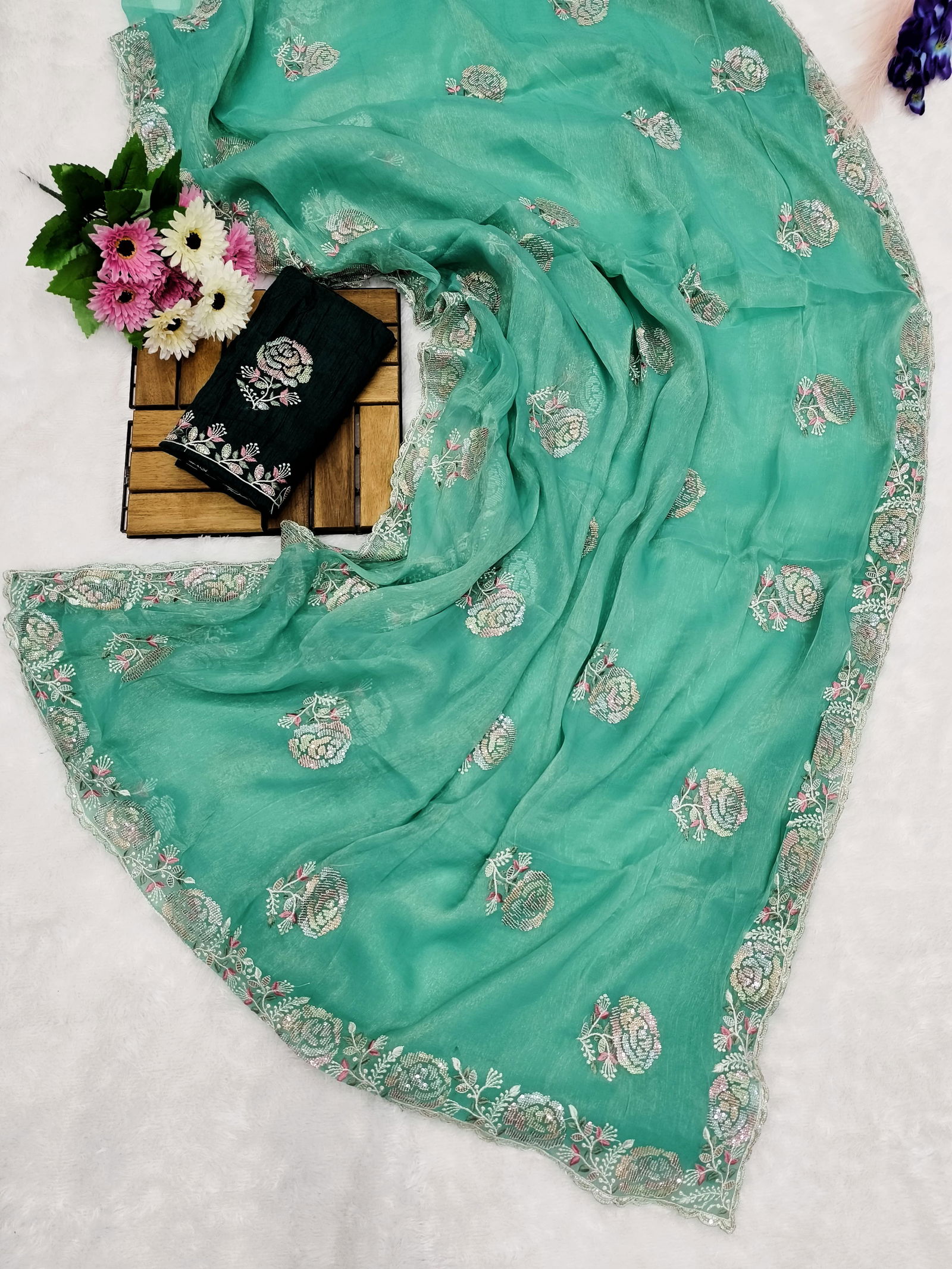 3M Designer Gold Coin Shimmer Party Wear Sarees Wholesale Shop In Surat